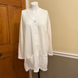 Norsport Cotton White Zip-Up Cardigan with Pockets Sz.L